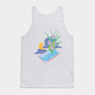 Pop Art Floral Cassette Tape with Moon and Clouds Tank Top